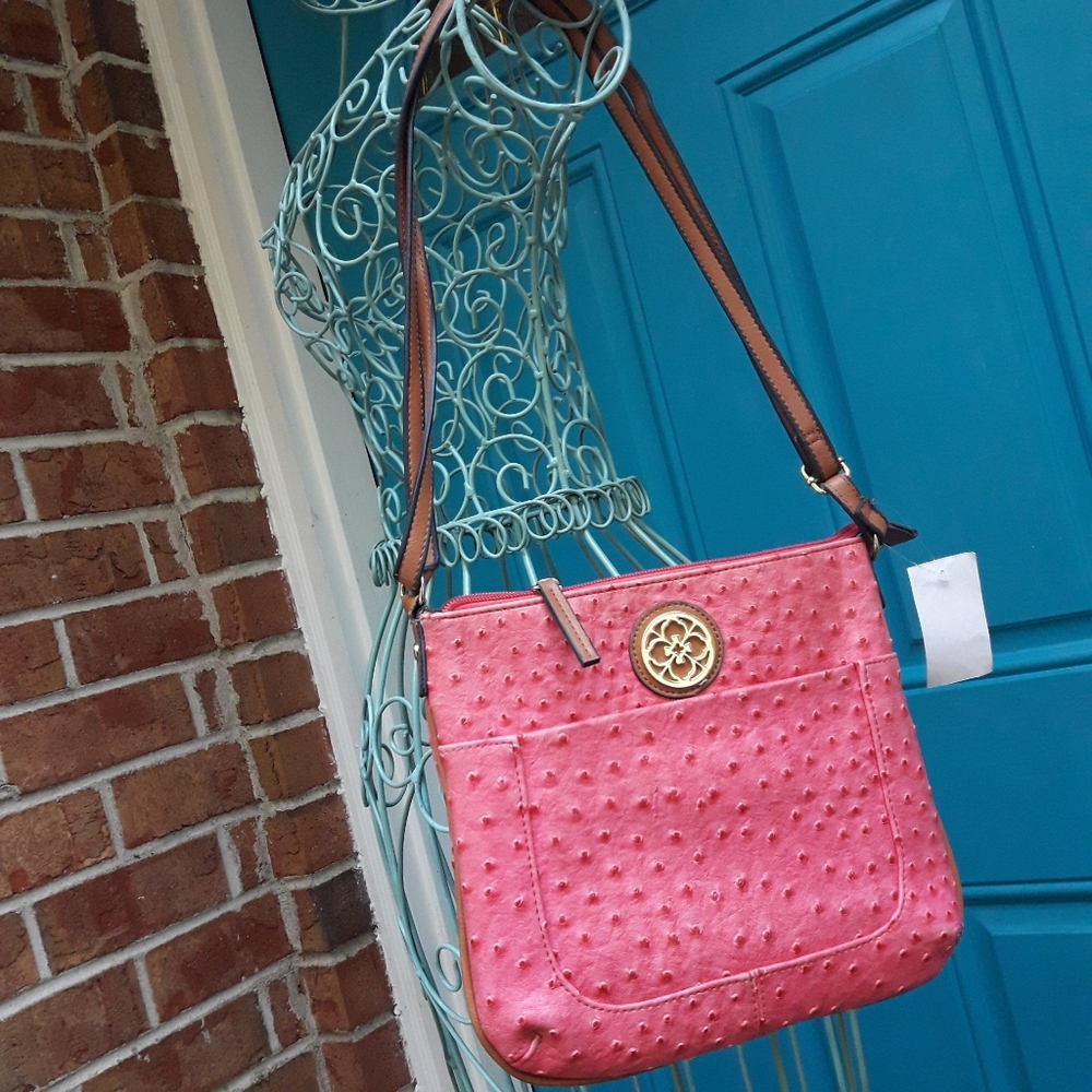 Pink Crossbody Bag Textured Leather Bag Bohemian Handbag